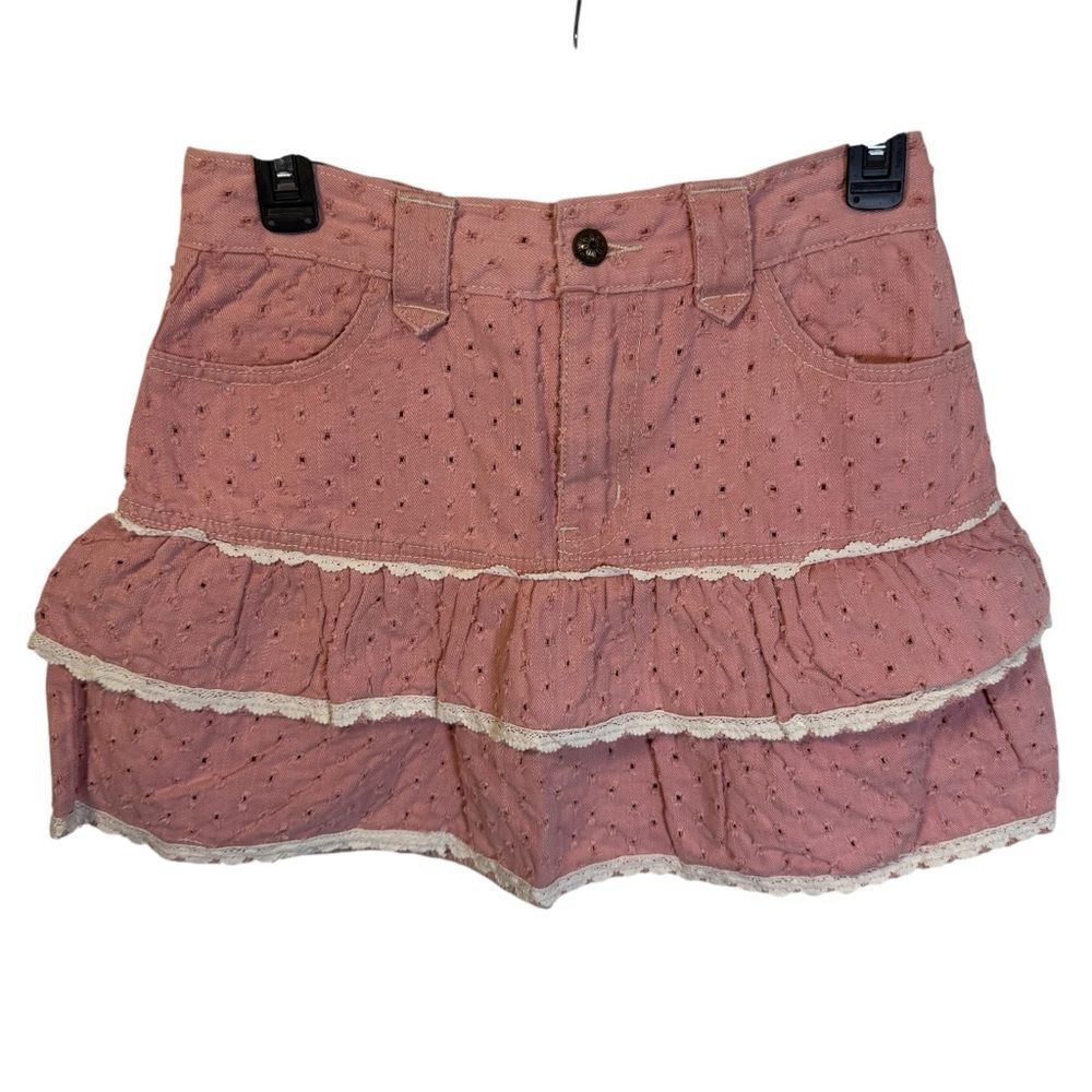 NWT POL Pink Ruffled Short Eyelet 100% Cotton Skirt Size Medium